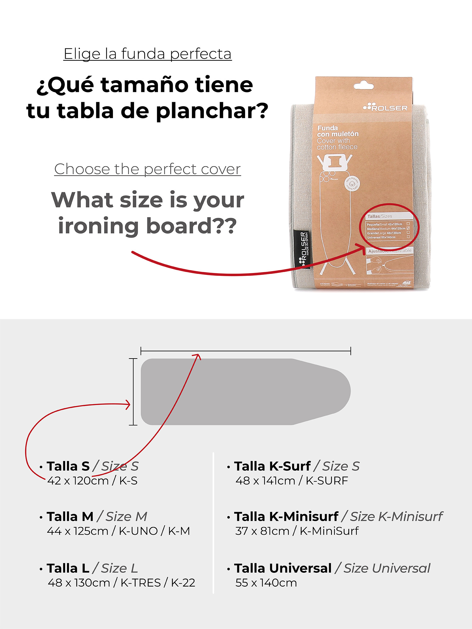K-MiniSurf Ironing Board Cover | 81x37 cm