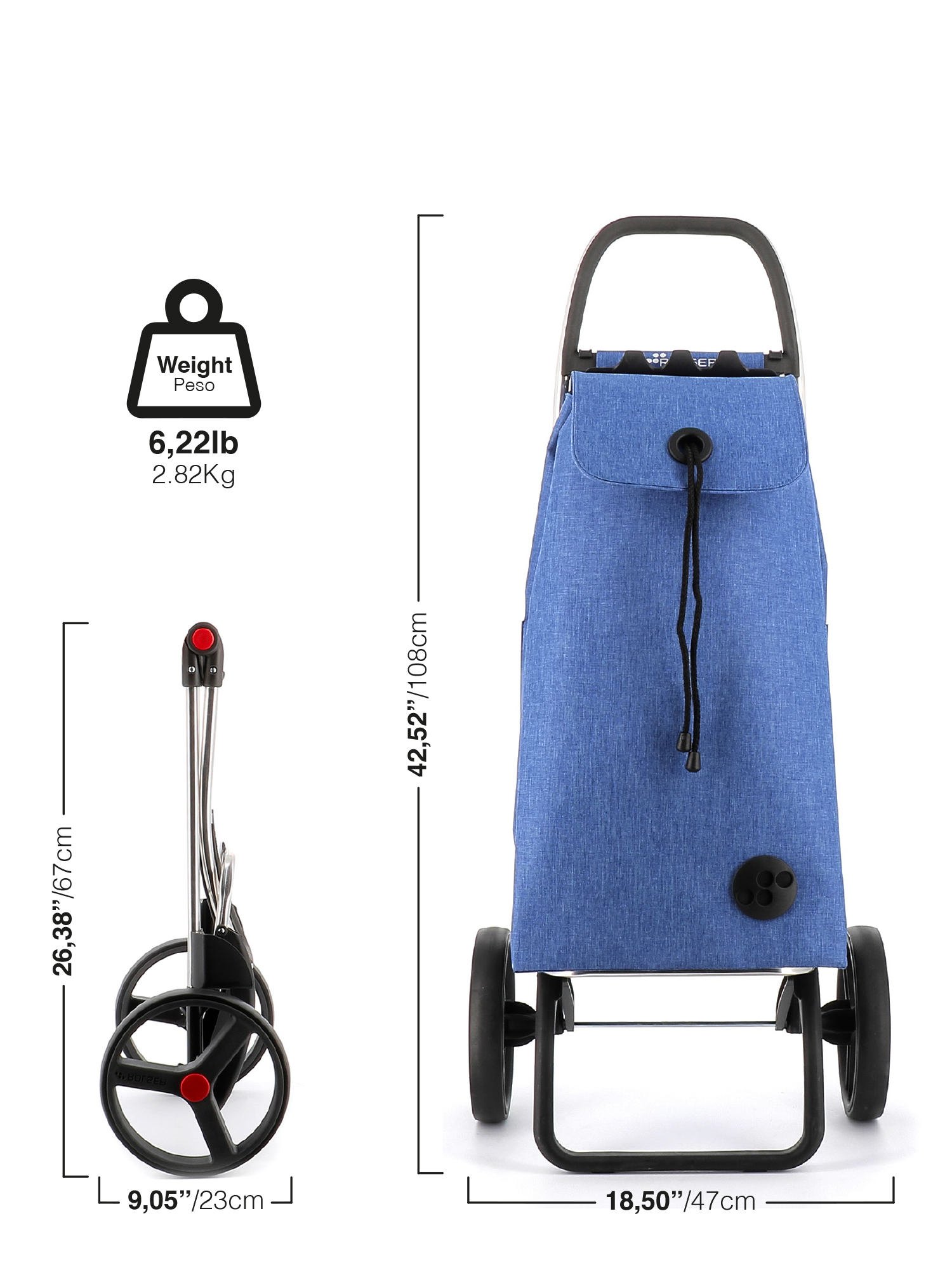 ROLSER I-Max Tweed - Carrito de compras plegable de 2 ruedas, color azul  marino